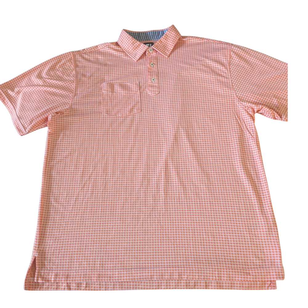 FootJoy FJ Men's XL Orange White Checkered Golf Polo Shirt West Bay Club Perform